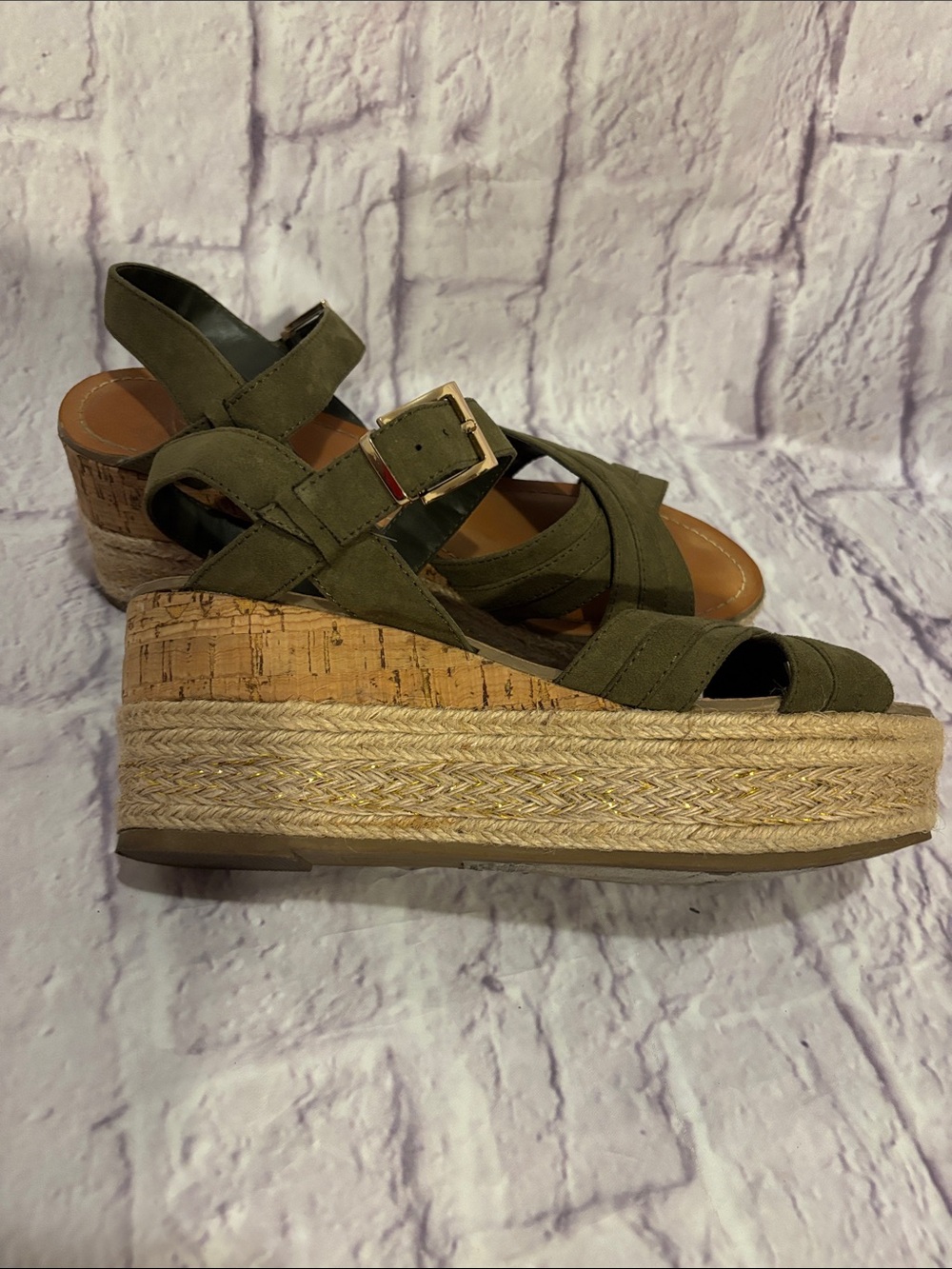 Women’s Olive Green Espadrille Platform Sandals - Picture 3 of 7